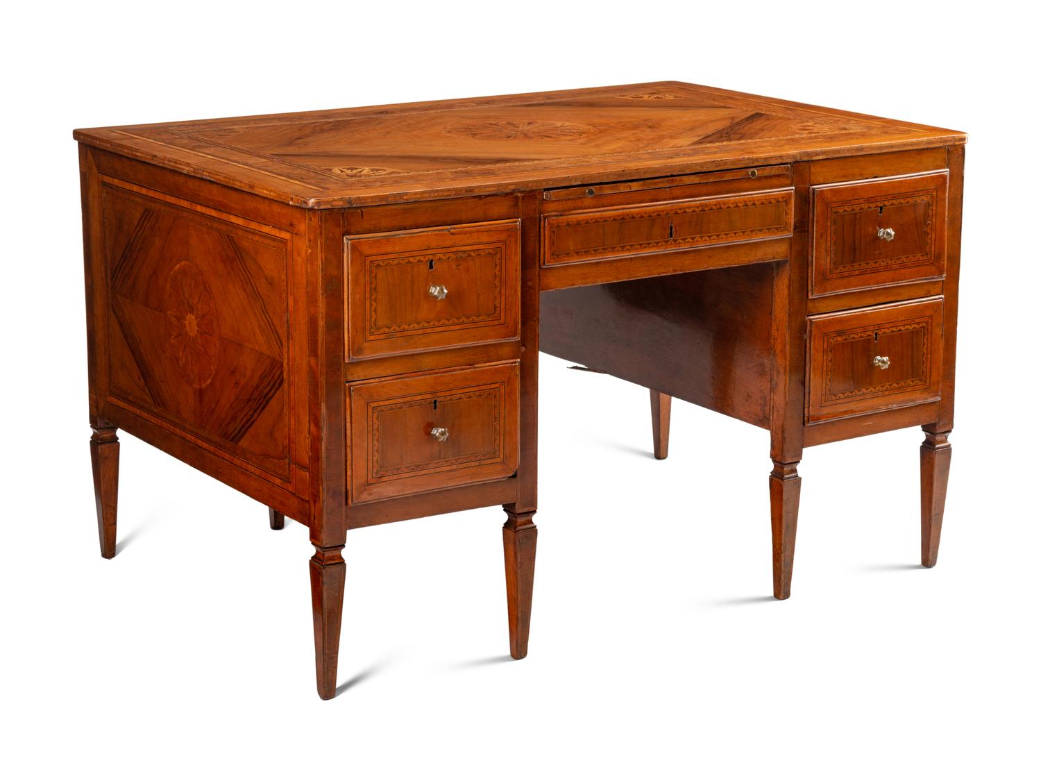 A North Italian Neoclassical Walnut, Marquetry and Burlwood Partners’ Desk
