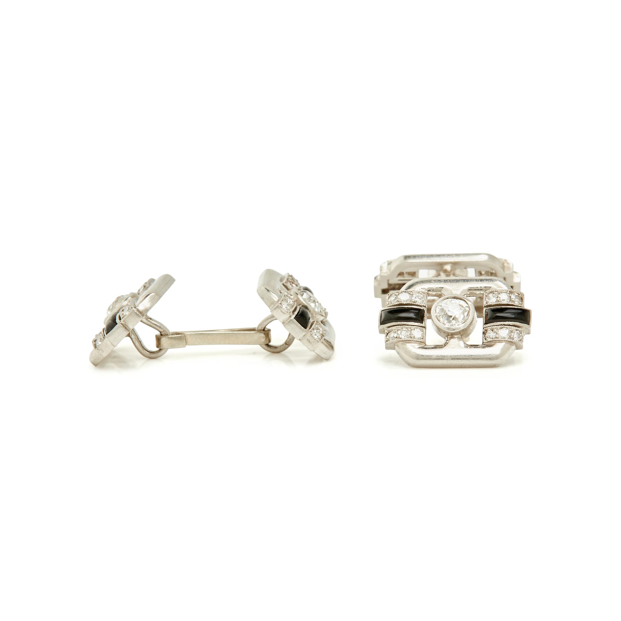 FRENCH, ART DECO, PLATINUM, DIAMOND AND ONYX CUFFLINKS