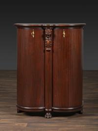 A Salter Double Bow-Front Lion Mask Carved Mahogany Record Cabinet