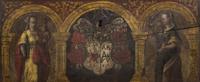 A Renaissance Wrought-Iron Mounted Painted Oak Chest Panel