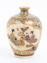 A Pair of Japanese Satsuma Vases Height of taller 5 inches.