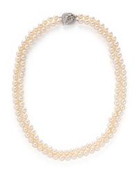DOUBLE STRAND CULTURED PEARL AND DIAMOND NECKLACE
