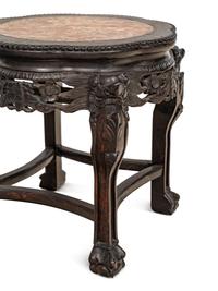 A Pair of Chinese Marble-Inset Hardwood Stands