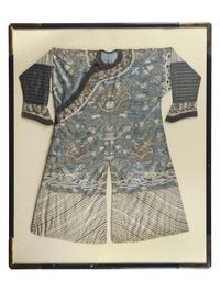 A Chinese Blue Ground Kesi Silk Dragon Robe, Jifu, 19th Century 清晚期 藍地緙絲云龍紋吉服