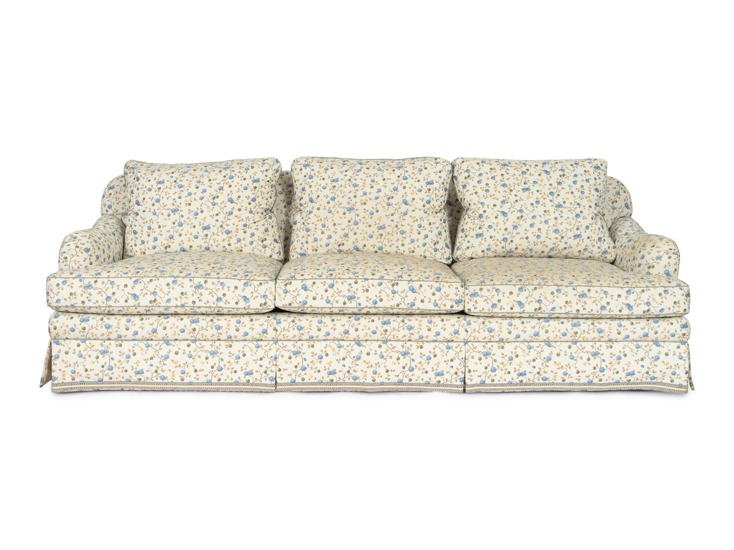 A Large E.J. Victor Embroidered Cotton-Upholstered Sofa