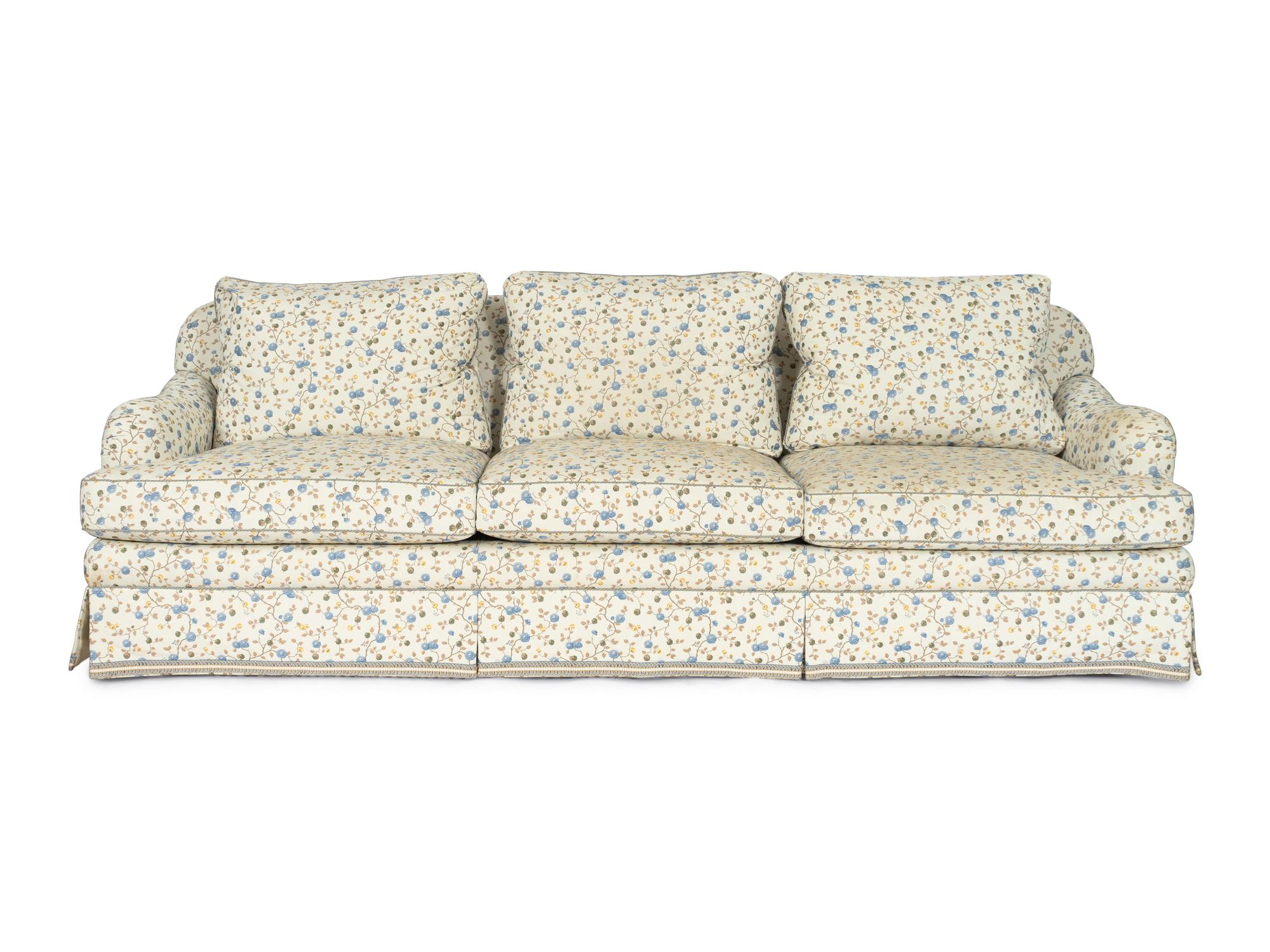 A Large E.J. Victor Embroidered Cotton-Upholstered Sofa