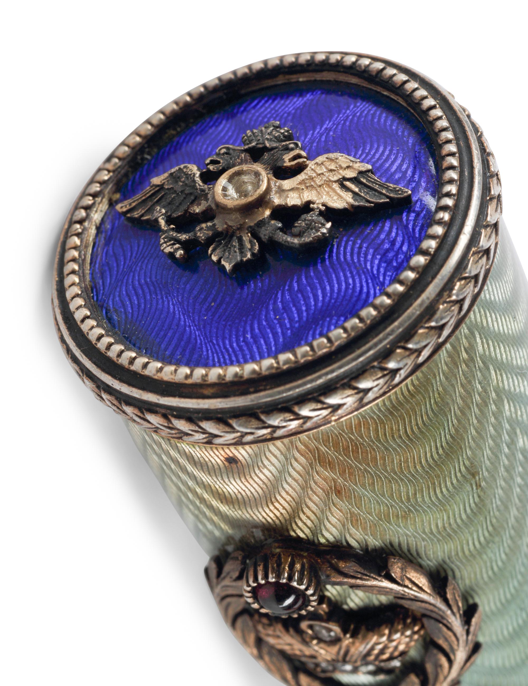 A Diamond and Hardstone-Mounted Silver-Gilt and Guilloché Enamel Cigar Case