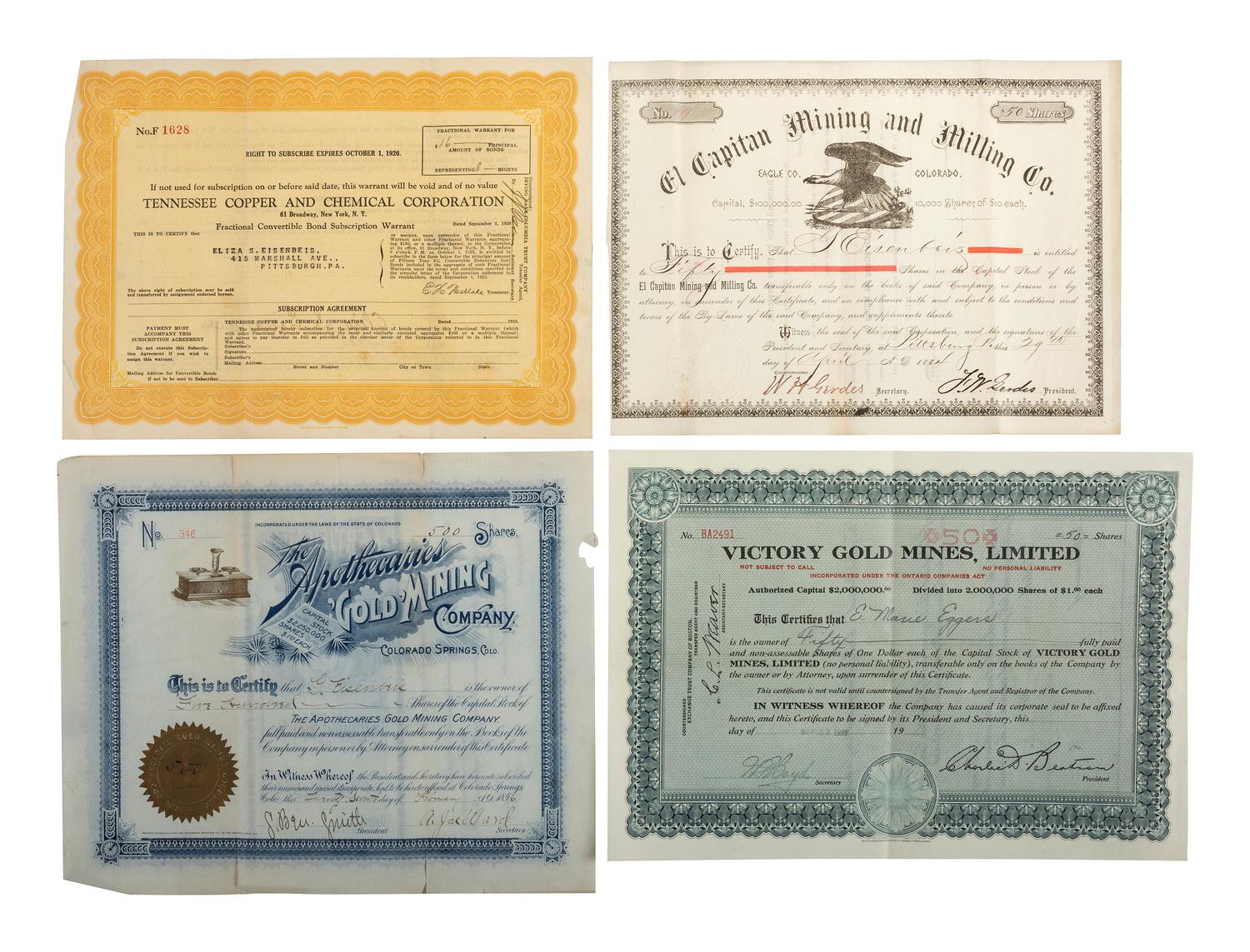 [WESTERN AMERICANA]. A group of 36 stock certificates for mining and petroleum companies.