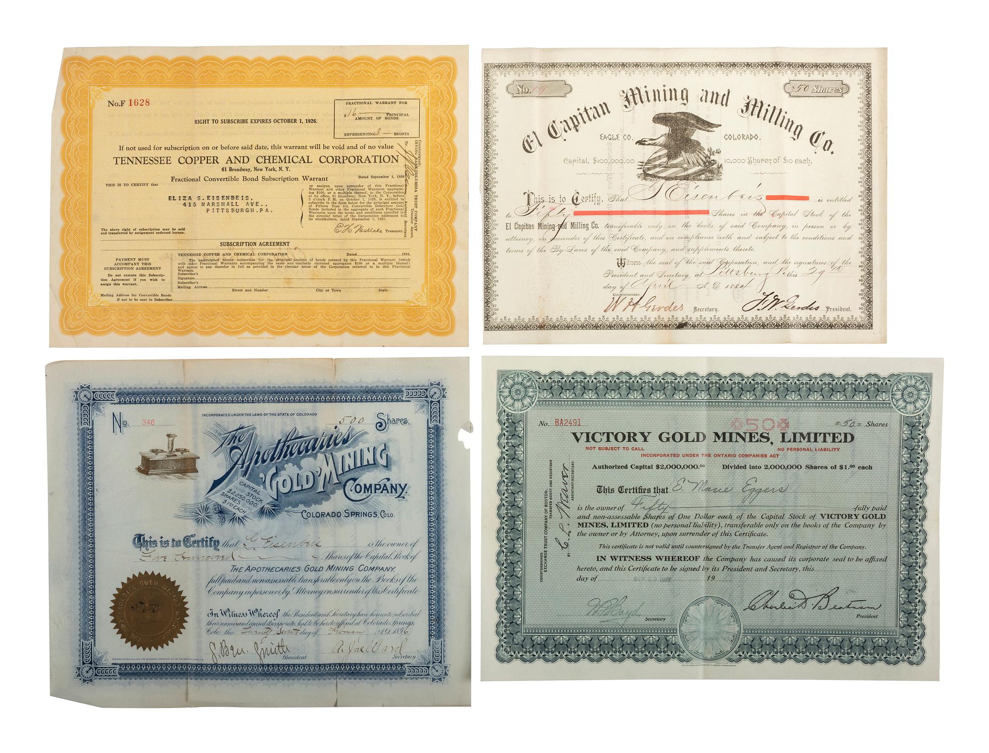[WESTERN AMERICANA]. A group of 36 stock certificates for mining and petroleum companies.