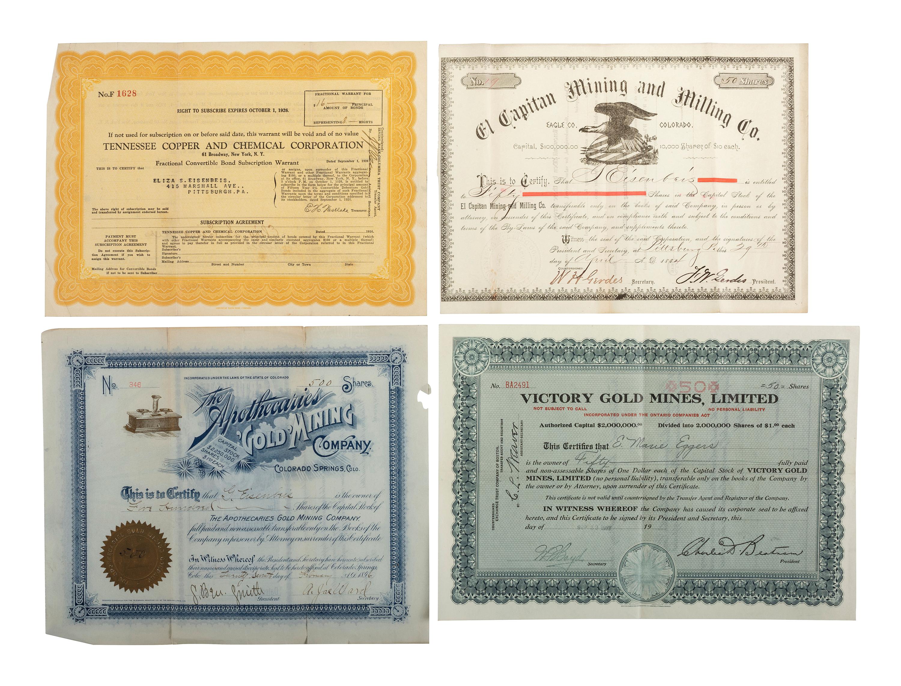 [WESTERN AMERICANA]. A group of 36 stock certificates for mining and petroleum companies.
