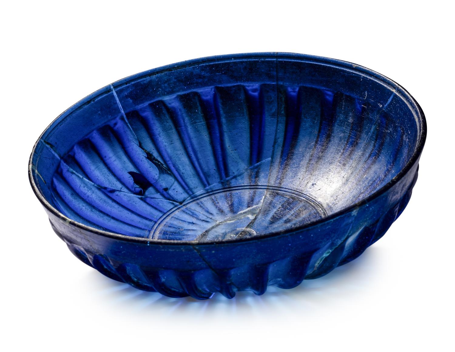 A Roman Glass Ribbed Bowl