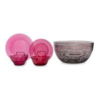 An Italian Glass Serving Bowl and a Set of Red Glass Tableware