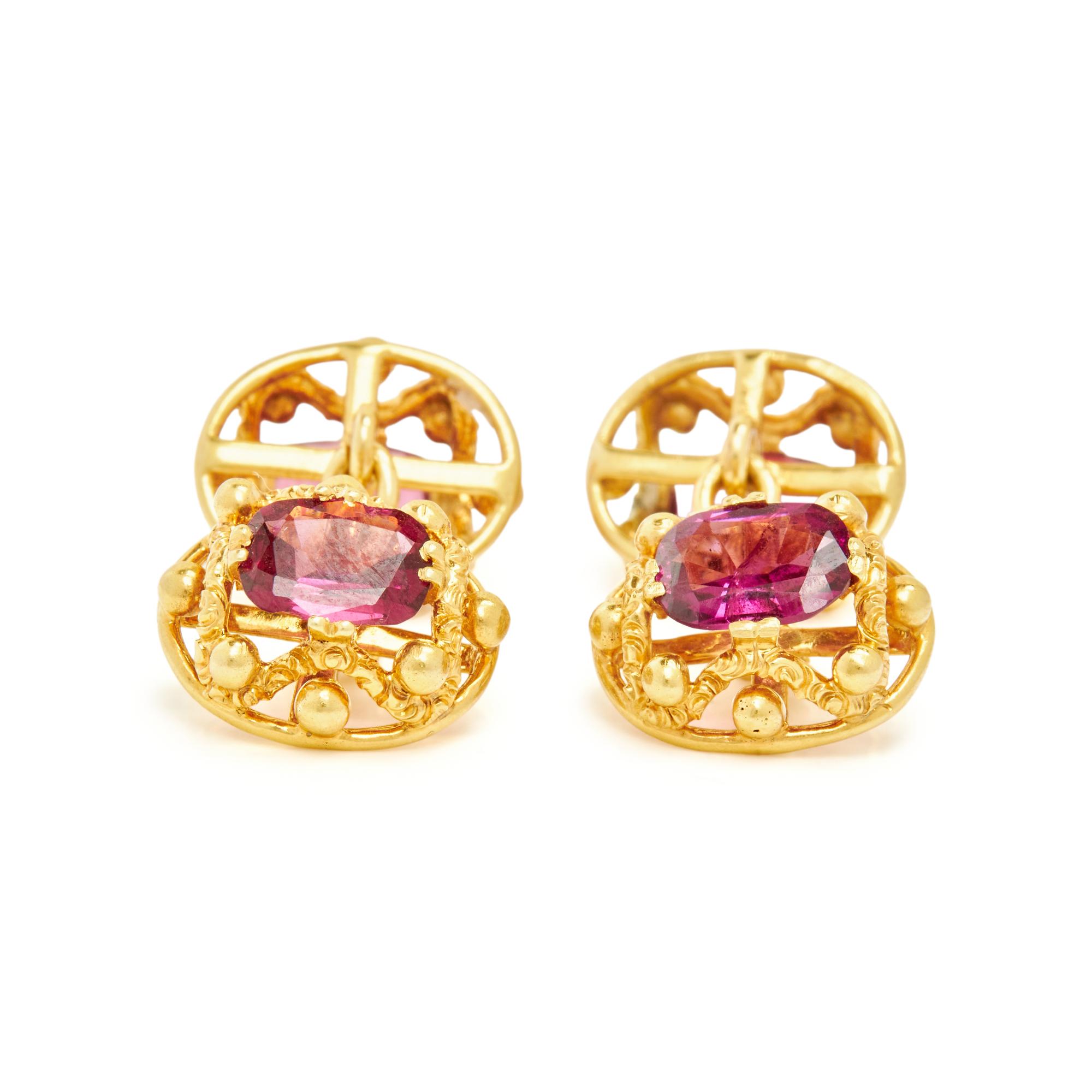 YELLOW GOLD AND GARNET CUFFLINKS