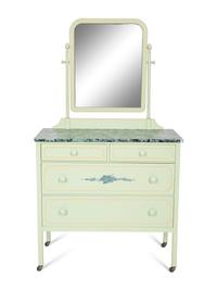 A Painted Metal Chest of Drawers with Dressing Mirror