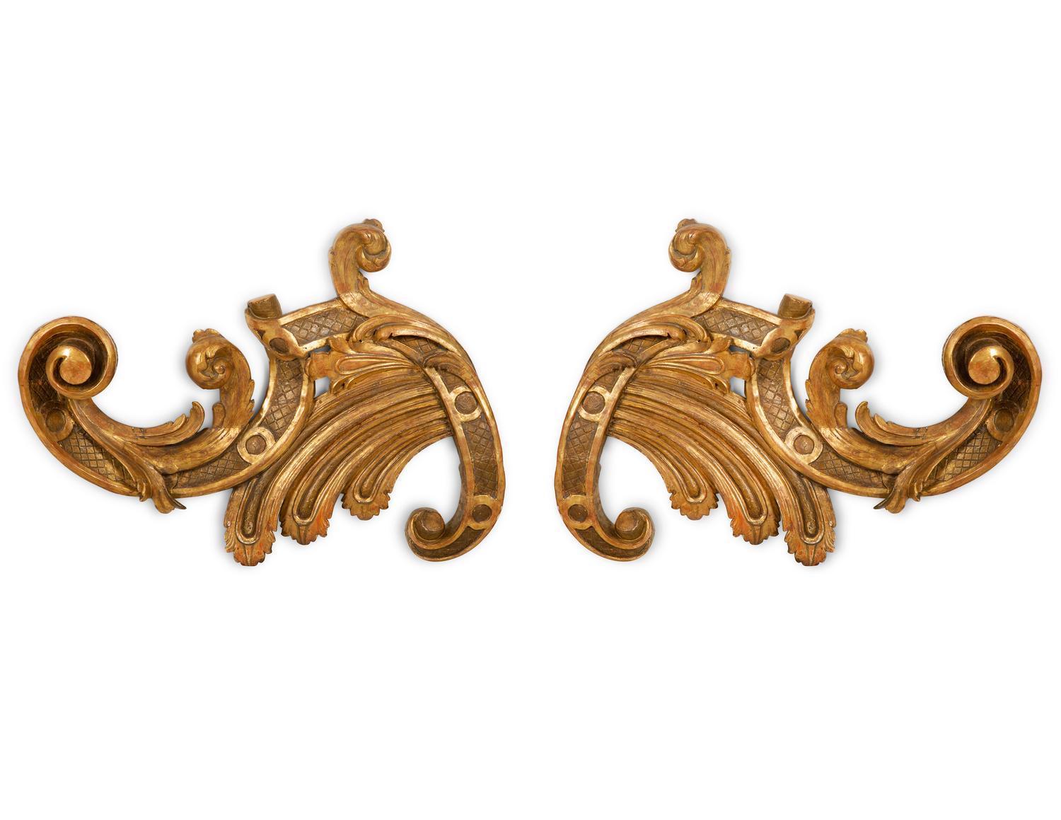 A Pair of Italian Giltwood Foliate Scroll Wall Appliques — 19th/20th Century