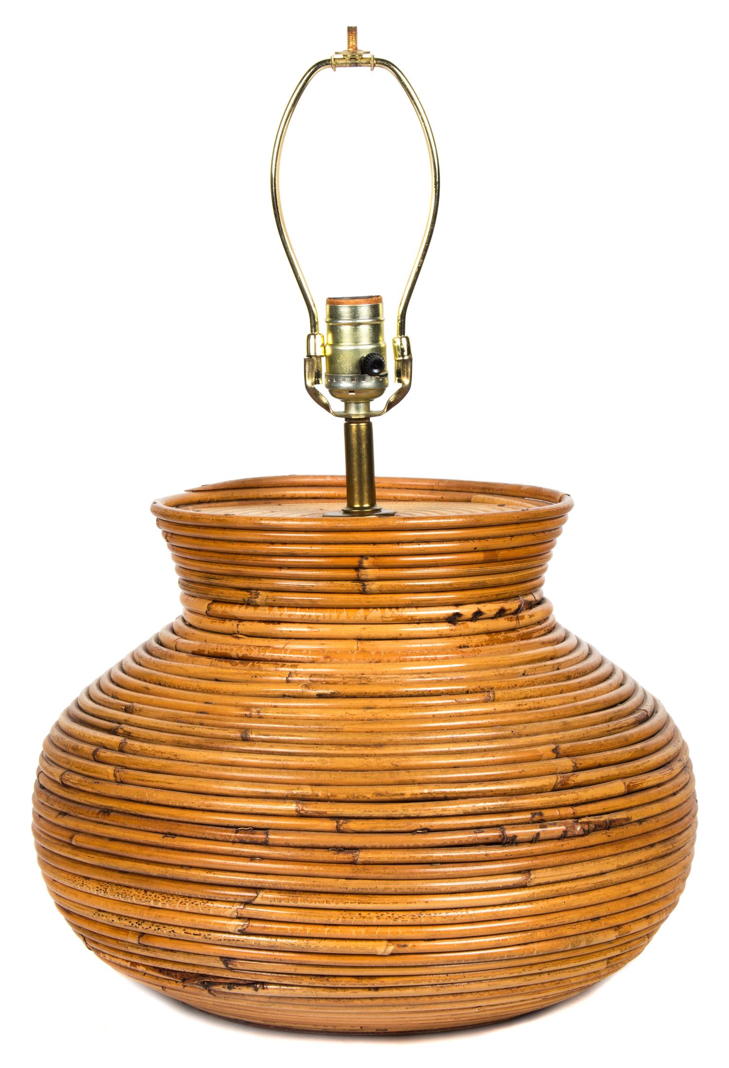 A Contemporary Rattan Base Table Lamp Height 11 1/4 inches.