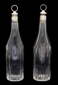 A Pair of English Silver Mounted Cut Glass Bottles Height 12 3/4 inches. — Birmingham, 1926