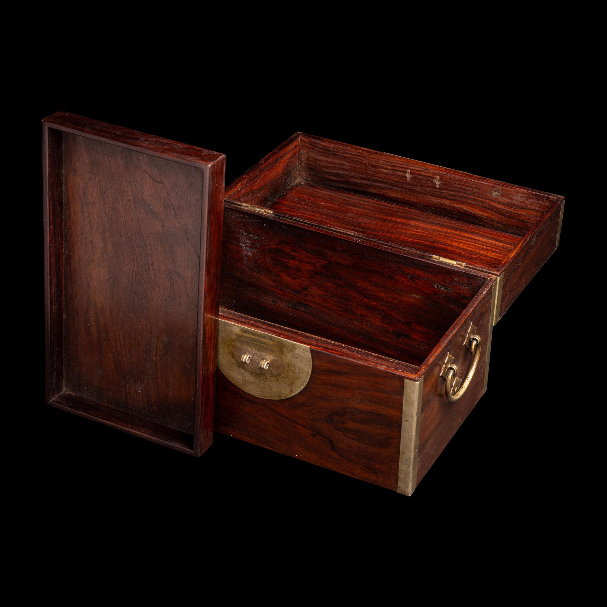 A Chinese Huanghuali Document Box, 18th/19th Century 清中期 黃花梨鑲白銅文箱