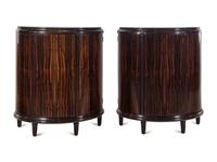 A Pair of Dessin Fournir Walnut and Banded Rosewood Demilune Cabinets