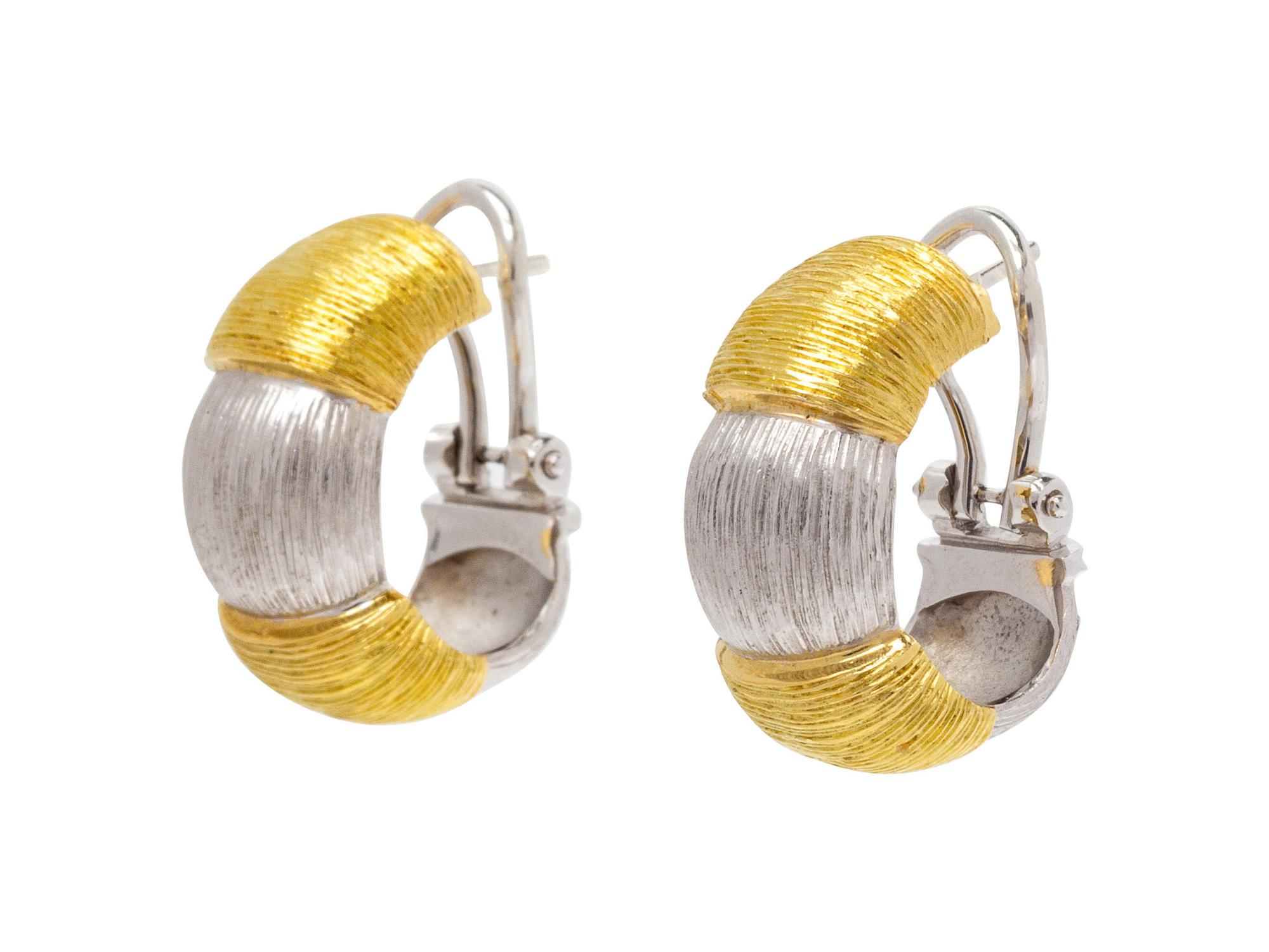 A Pair of 18 Karat Bicolor Gold Earclips, Italian,
