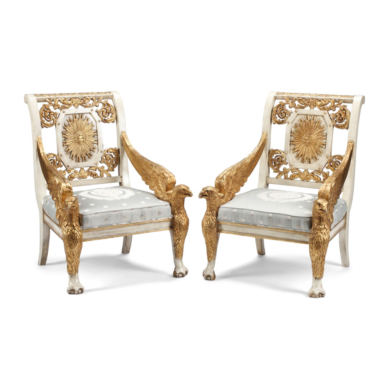 A Pair of Italian Painted and Parcel-Gilt Fauteuils