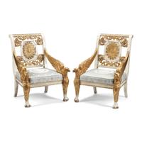 A Pair of Italian Painted and Parcel-Gilt Fauteuils