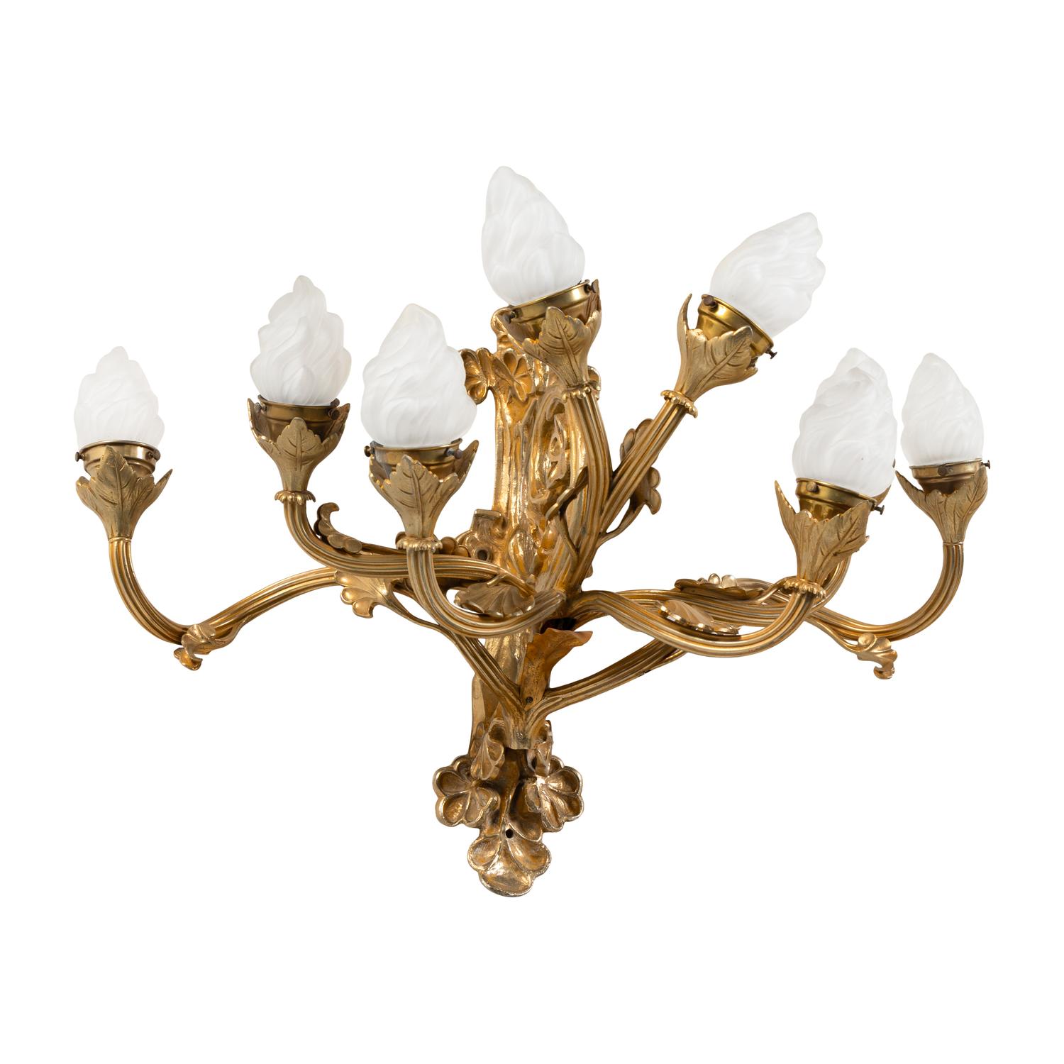 A Pair of French Gilt Bronze Eight-Light Sconces
