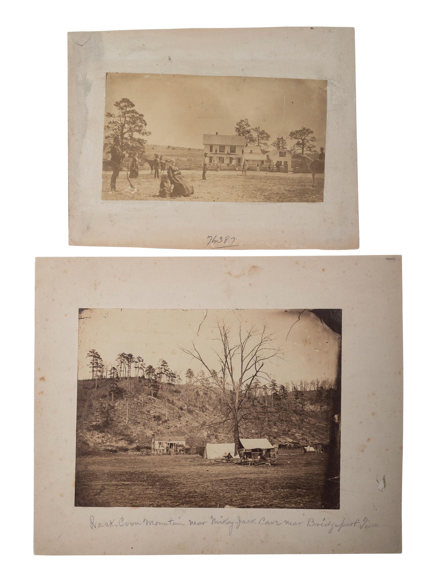 [CIVIL WAR]. A group of 2 photographs, incl. soldiers at camp at Raccoon Mountain, Bridgeport, TN.
