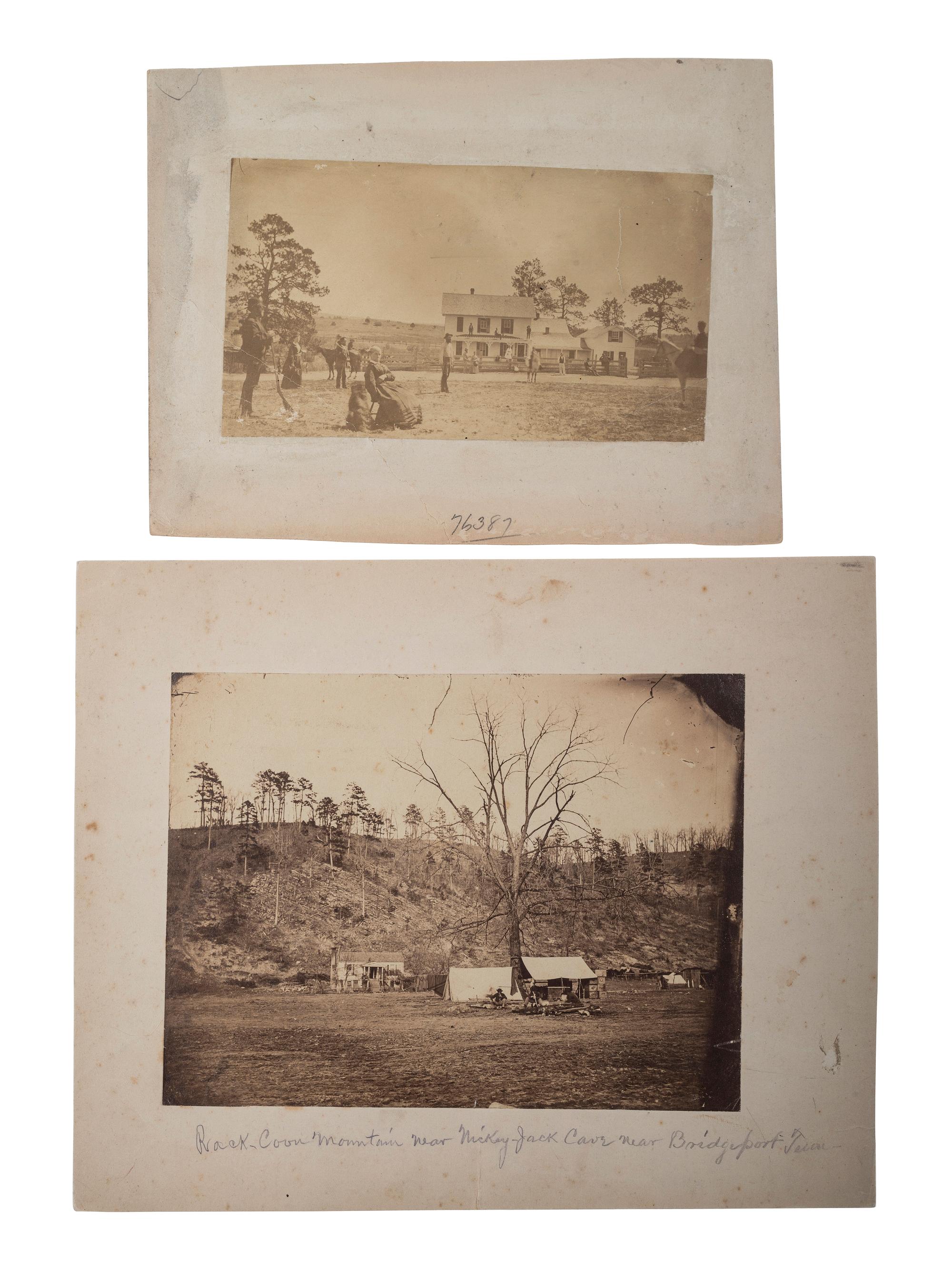 [CIVIL WAR]. A group of 2 photographs, incl. soldiers at camp at Raccoon Mountain, Bridgeport, TN.