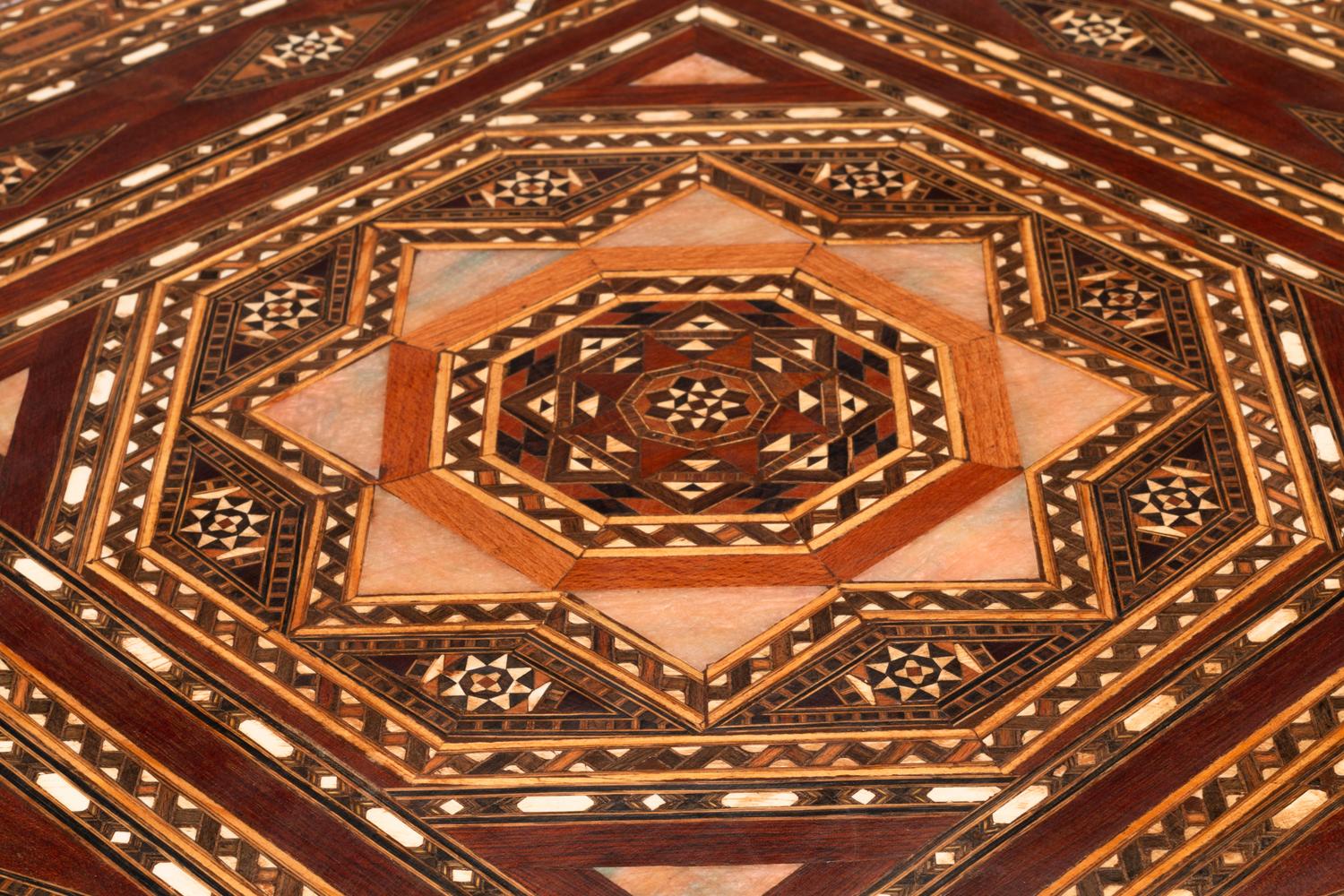 A Pair of Levantine Turned Walnut, Marquetry and Abalone-Inlaid Side Tables