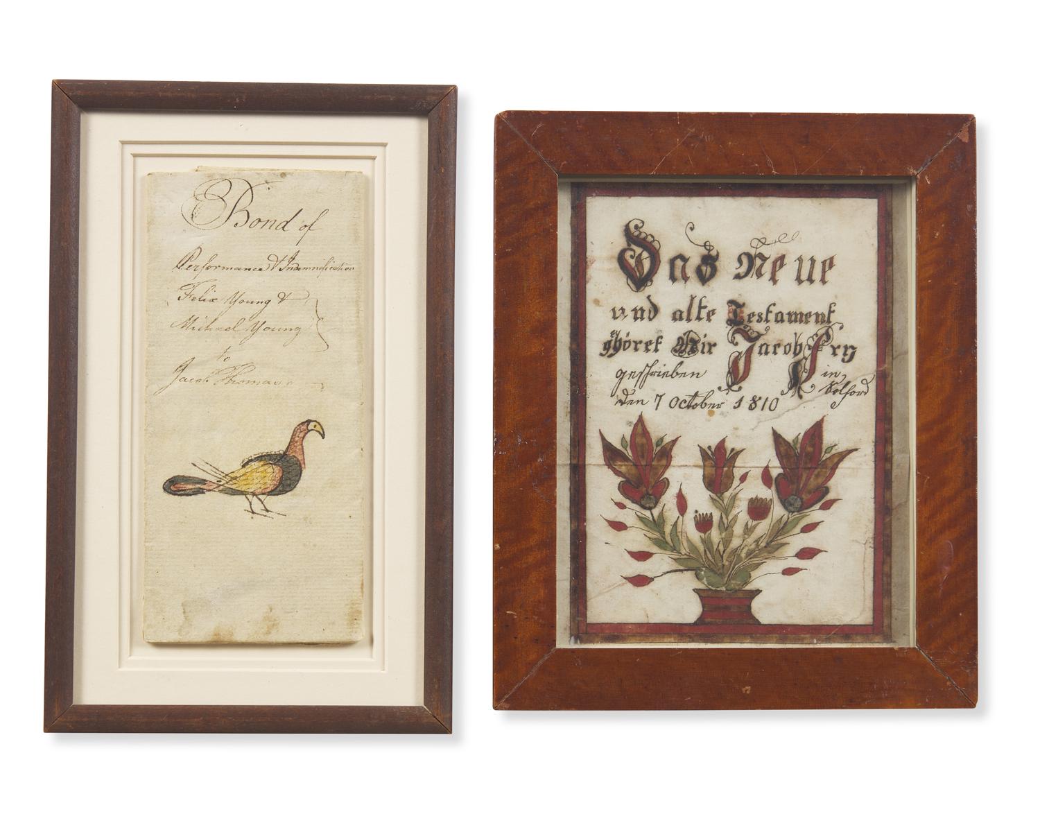 A Fraktur Bookplate and an Illuminated Indenture, Pennsylvania, Dated "1810" and "1801"