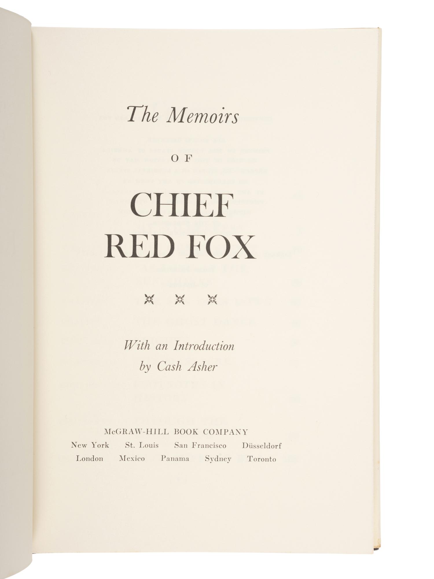 [RED FOX, Chief William (1870-1976)]. Signed copy of The Memoirs of Chief Red Fox. 1971