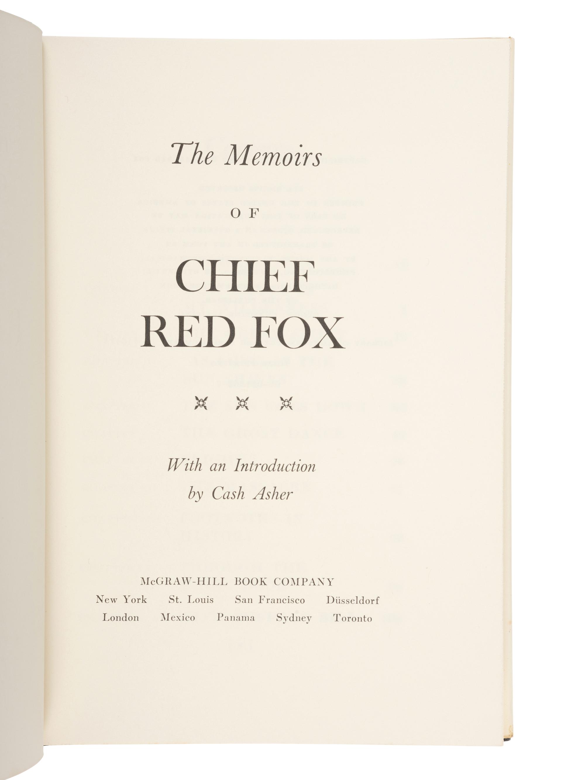 [RED FOX, Chief William (1870-1976)]. Signed copy of The Memoirs of Chief Red Fox. 1971