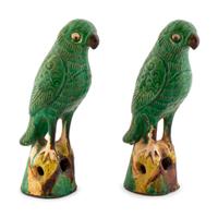 A Pair of Chinese Glazed Ceramic Sancai Parrots — LATE 19TH/EARLY 20TH CENTURY