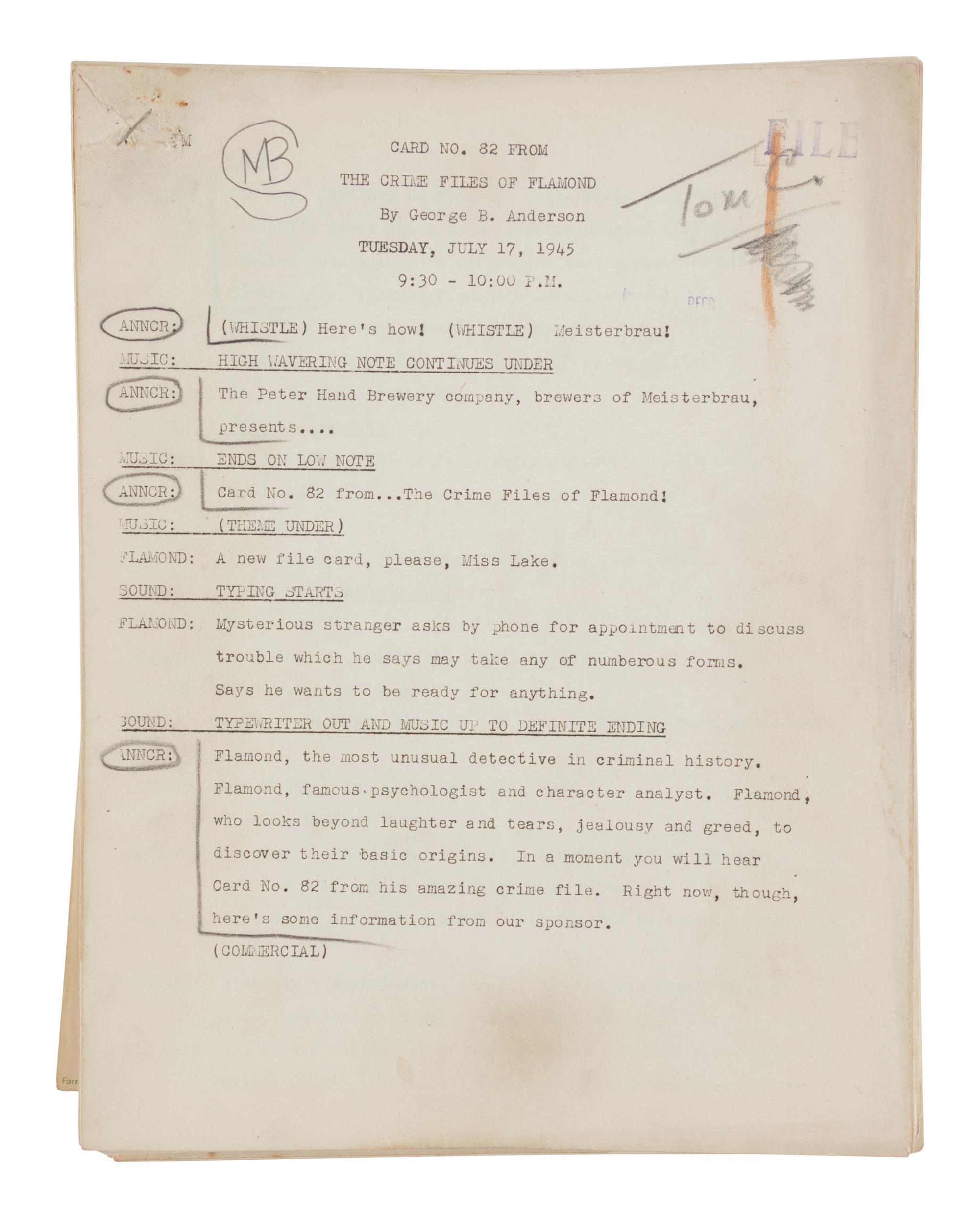 [CHICAGO HISTORY - BROADCASTING]. A group of 33 scripts for radio-programs, produced and broadcast in Chicago, 1945-1954.