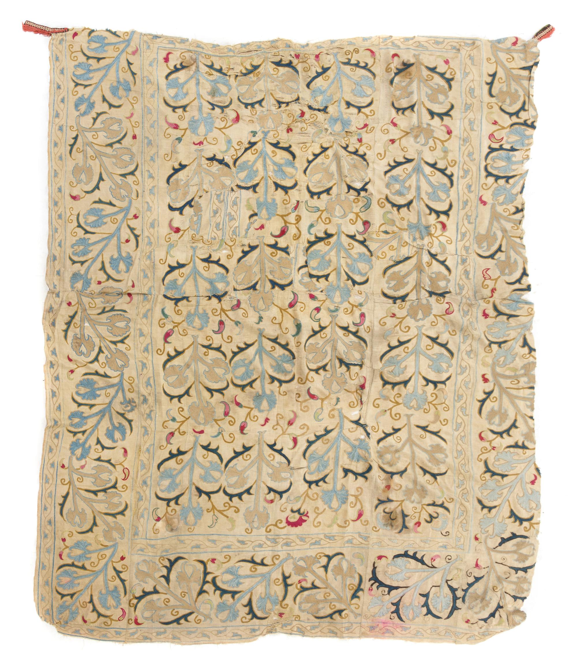 Three Suzani Embroideries Largest: 8 feet 7 1/4 inches x 6 feet 4 1/4 inches.