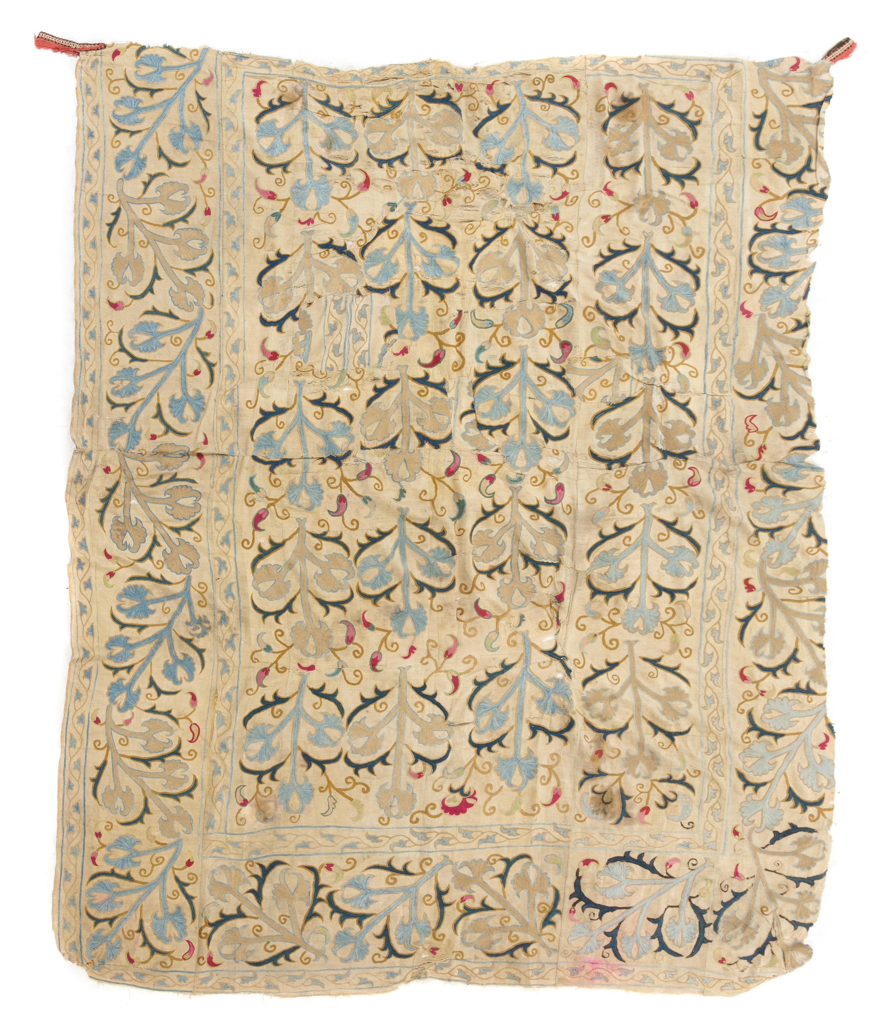 Three Suzani Embroideries Largest: 8 feet 7 1/4 inches x 6 feet 4 1/4 inches.