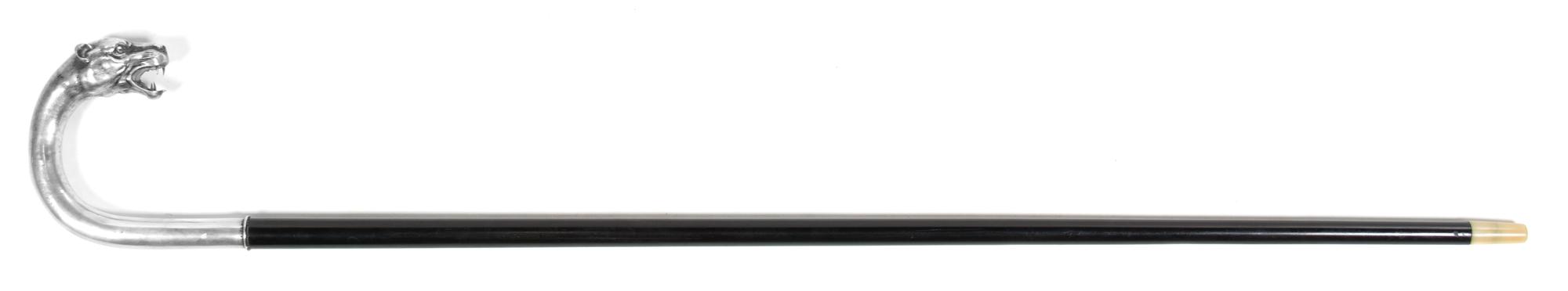 A German Silver Mounted Animalier Cane, Height overall 34 x width of handle 4 3/4 inches.