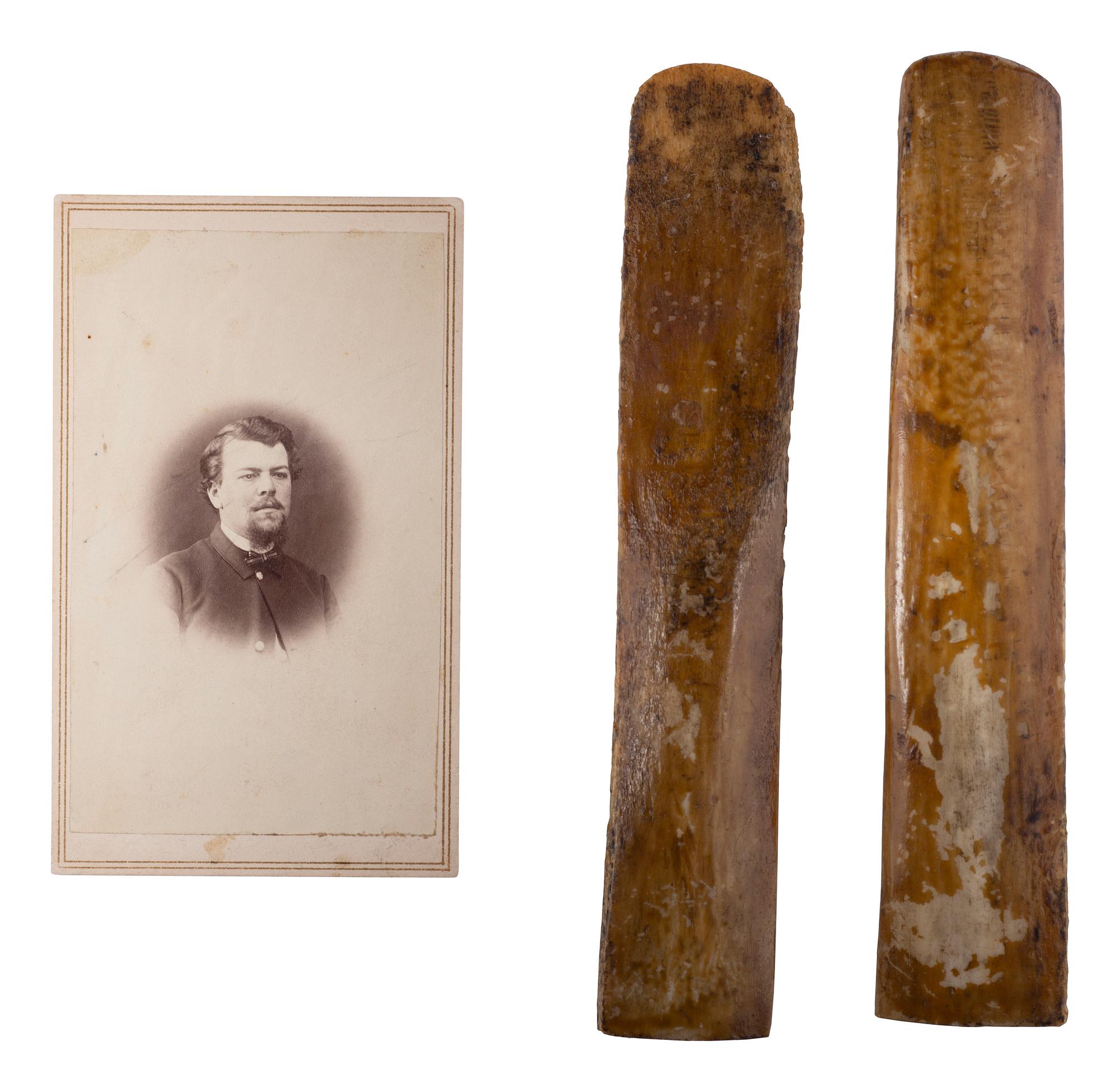 Captain Albert W. Stiles, 6th Ohio Volunteer Cavalry Regiment. Beef rib bones carried during the war.