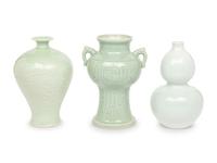 Three Celadon Glazed Porcelain Urns