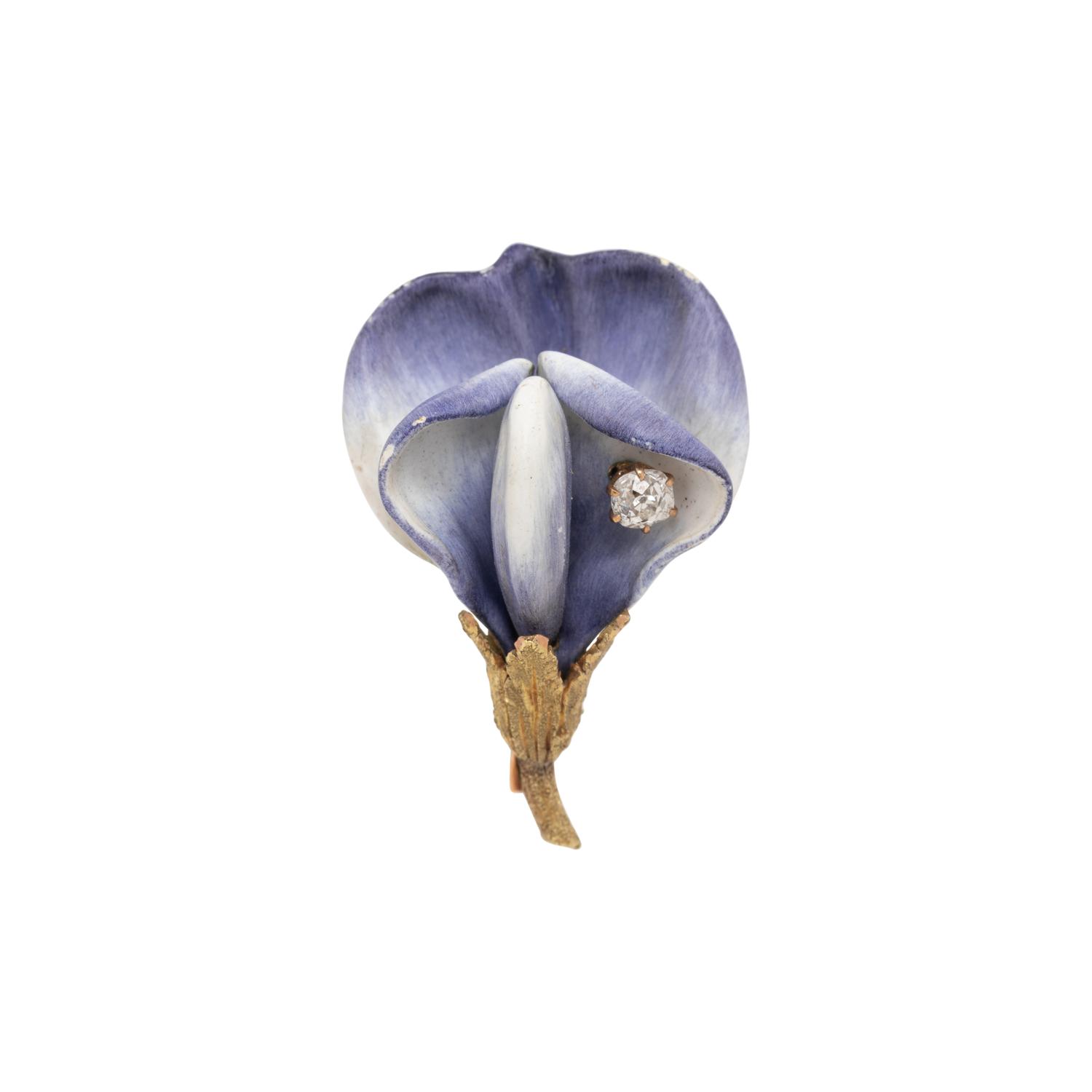 POLYCHROME ENAMEL AND DIAMOND FLOWER BROOCH