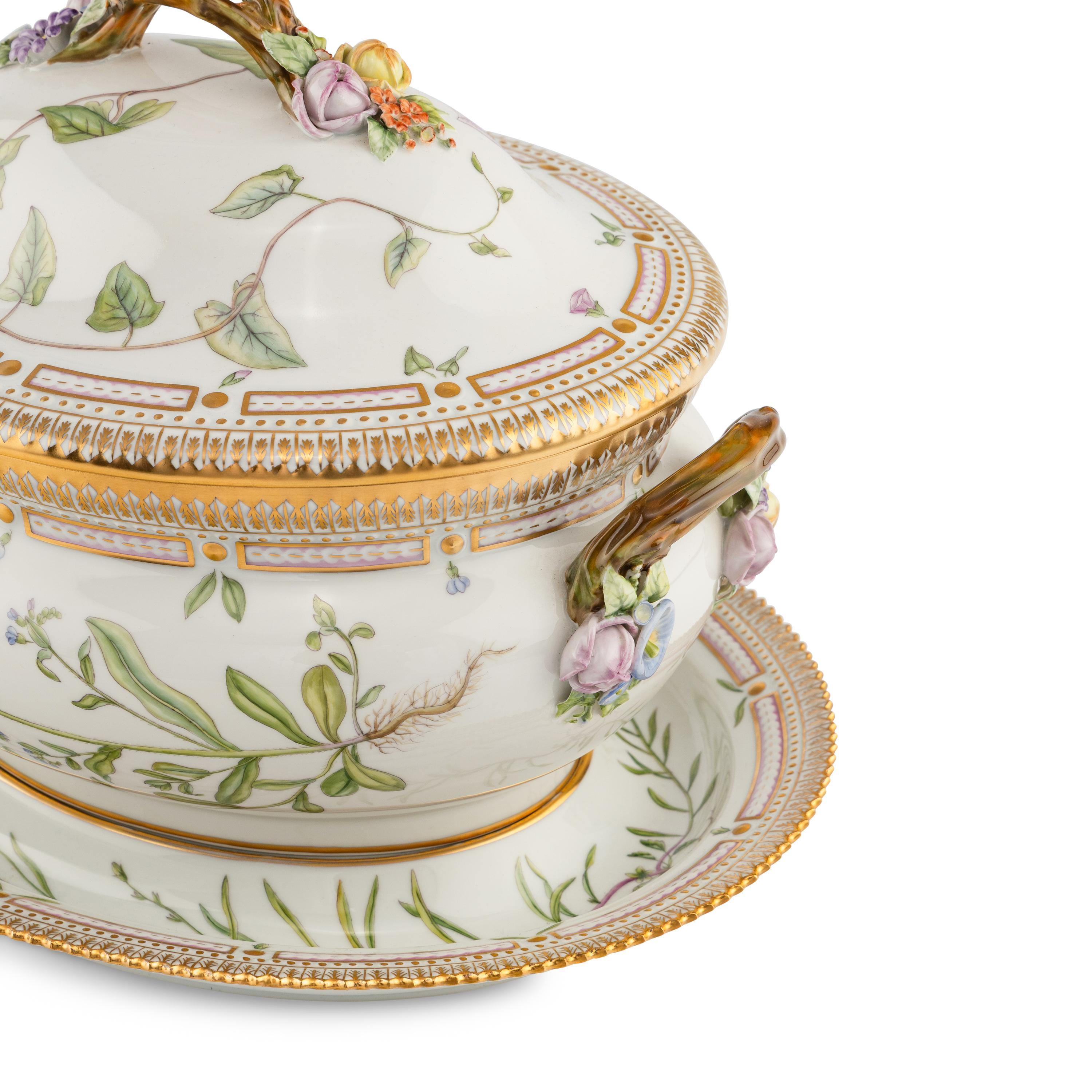 A Royal Copenhagen Flora Danica Porcelain Tureen with Cover and Stand
