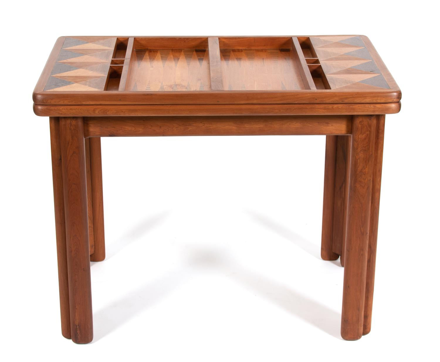 A Modern Inlaid Hardwood Game Table Height 30 x width 38 1/2 x depth 25 inches. — 20TH CENTURY