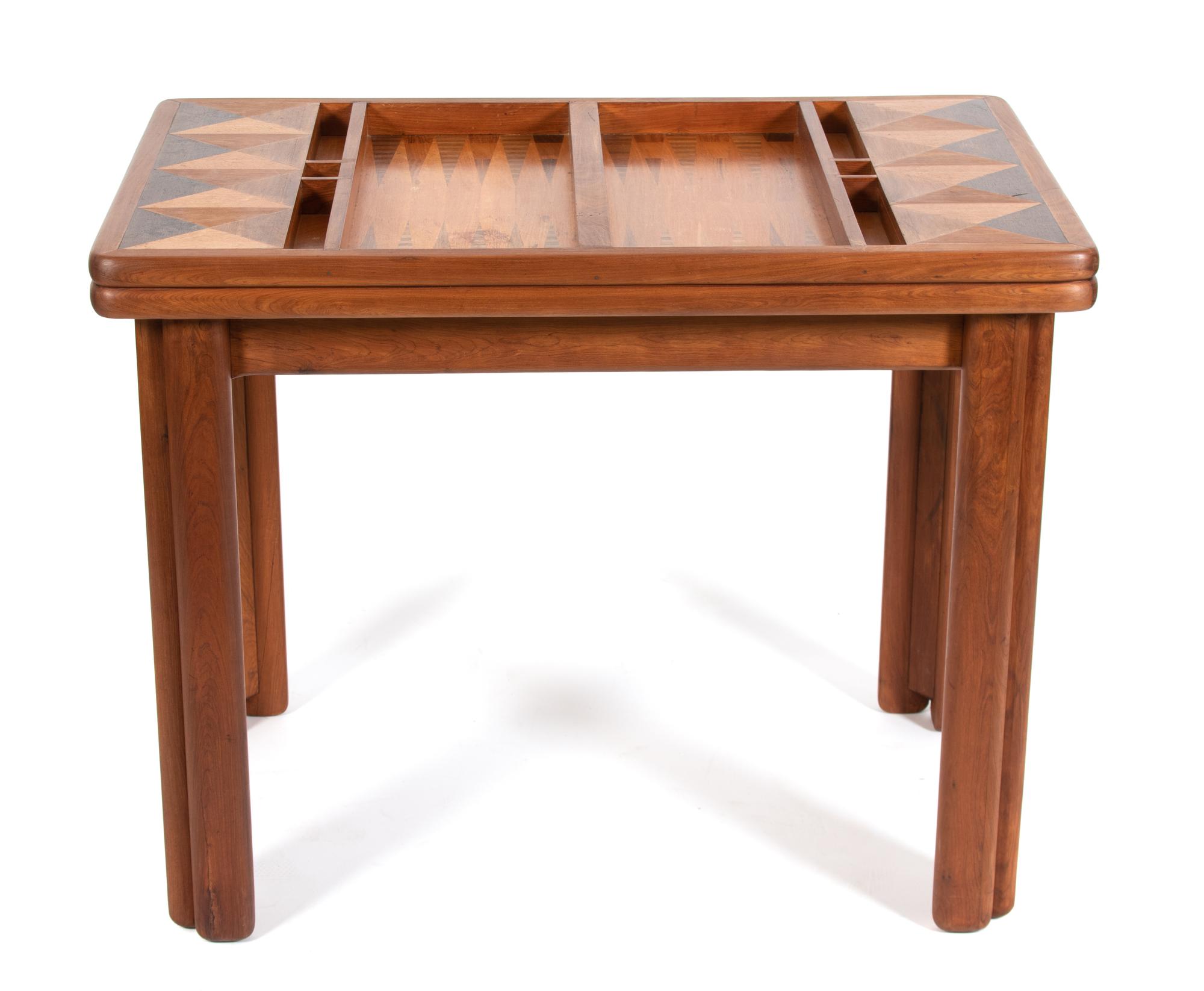 A Modern Inlaid Hardwood Game Table Height 30 x width 38 1/2 x depth 25 inches. — 20TH CENTURY