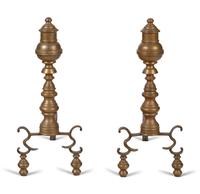 A Pair of Federal Style Brass Baluster Andirons