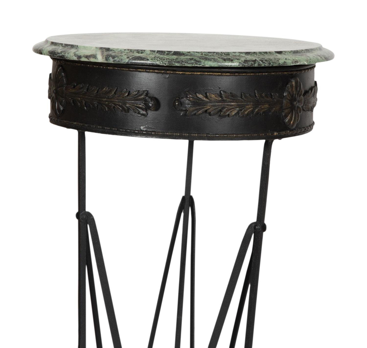 A Pair of Neoclassical Style Marble Top Patinated Metal Athéniennes