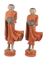 Two Burmese Polychrome Painted Carved Wood Figures