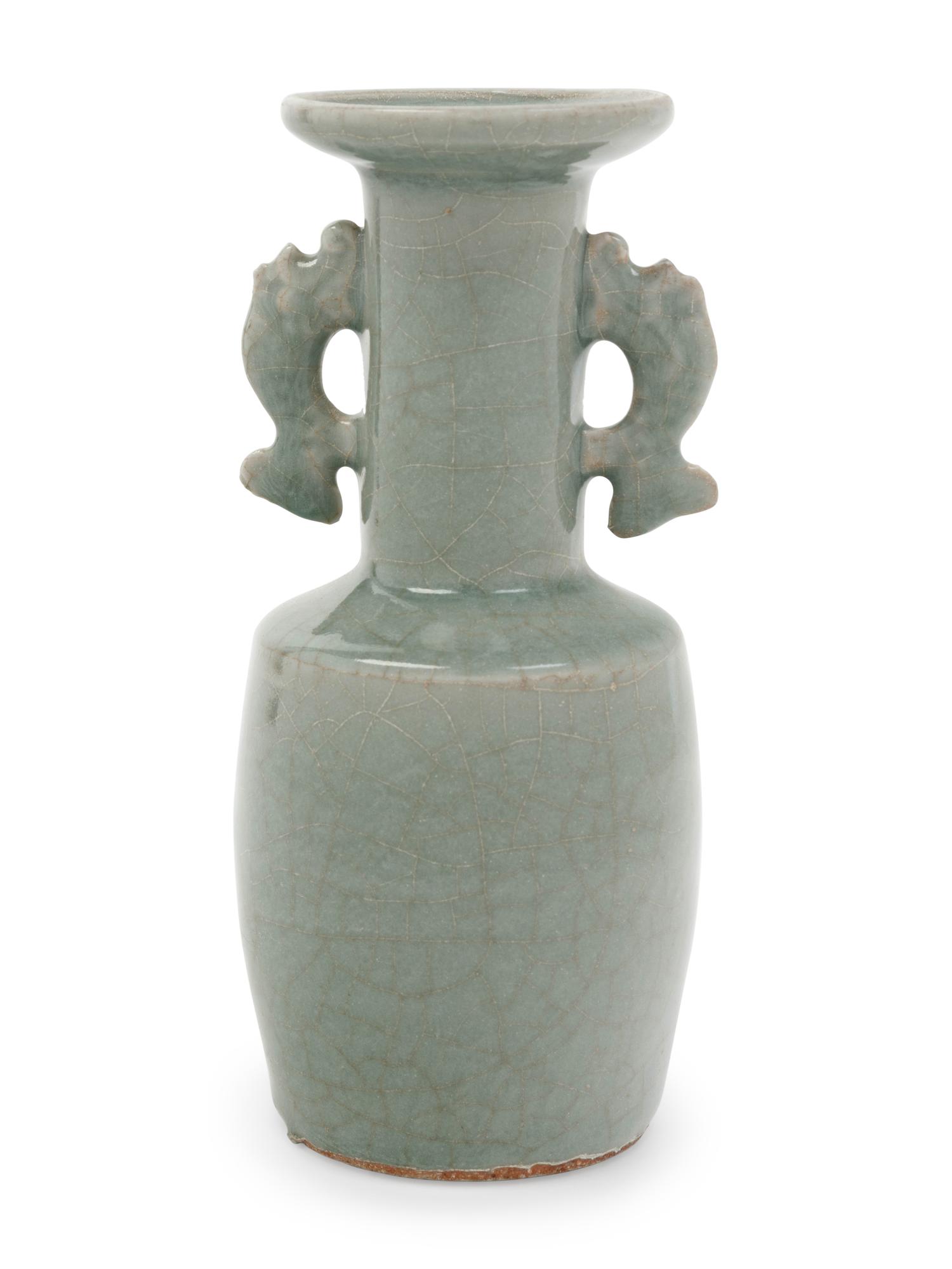 A Chinese Celadon Glazed Porcelain Double Handled Vase