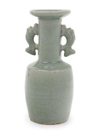 A Chinese Celadon Glazed Porcelain Double Handled Vase