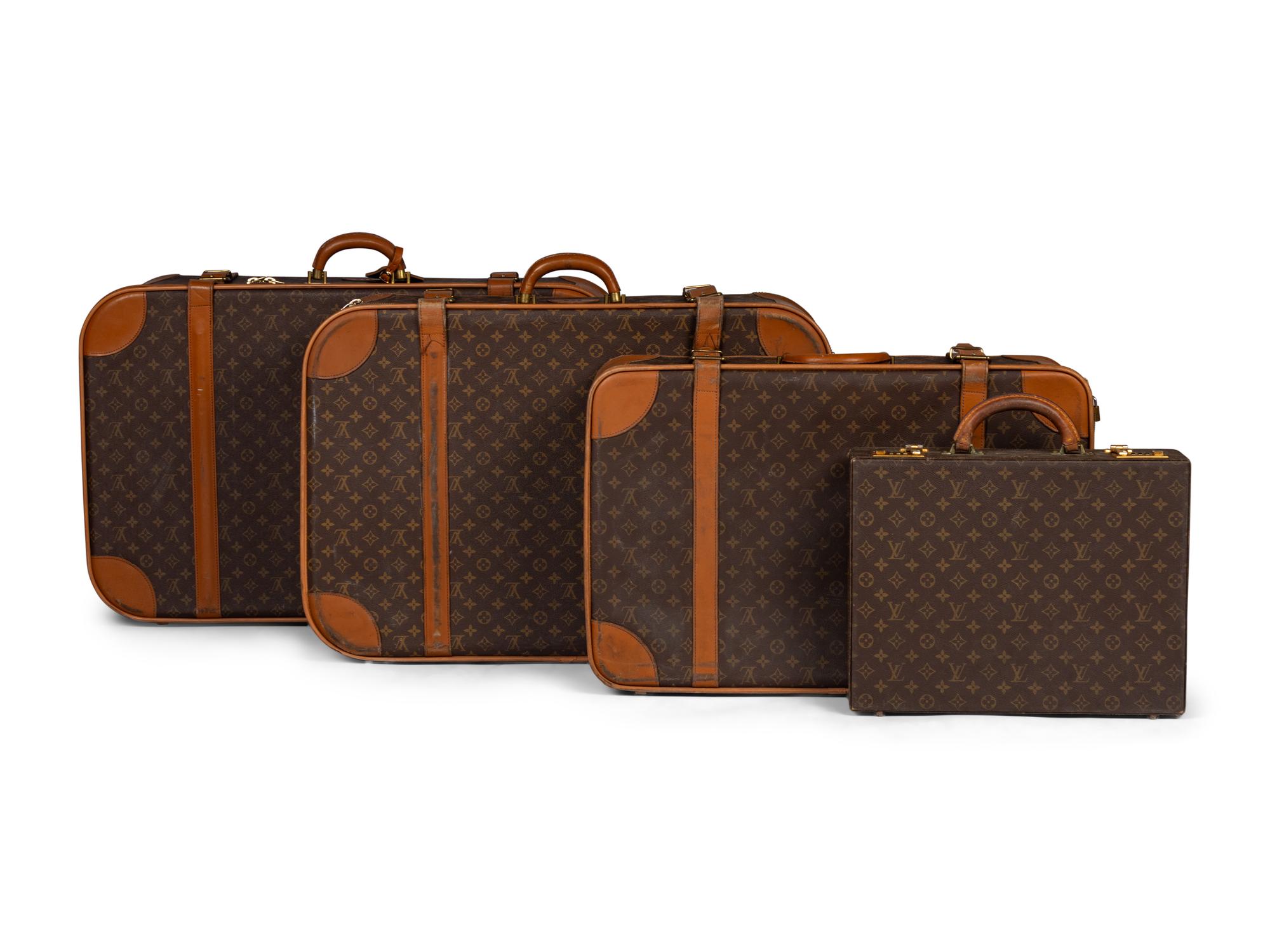 Three Louis Vuitton Soft-Sided Suitcases by French Company and One Briefcase, Late 20th Century